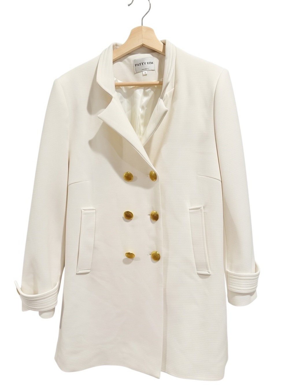 PATTY KIM Cream Double-Breasted Pea Coat Military Style Gold Buttons size Medium